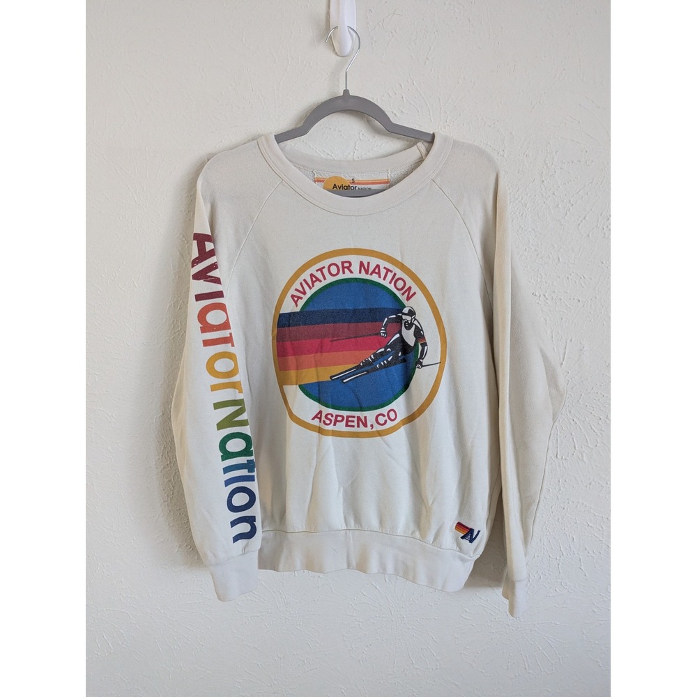 Aviator Nation Aspen Crew Sweatshirt Size S Logo Pullover - Picture 2 of 6